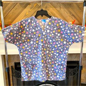 Scrub H.Q. Ladies SZ Small Top Blue/Green/Pink Floral